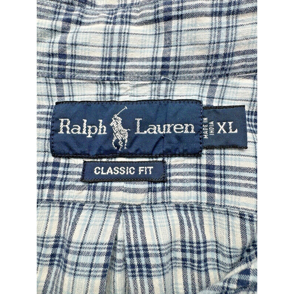 Ralph Lauren Classic Fit Shortsleeve Men's Size XL 100% Cotton Blue White Check - Picture 3 of 6